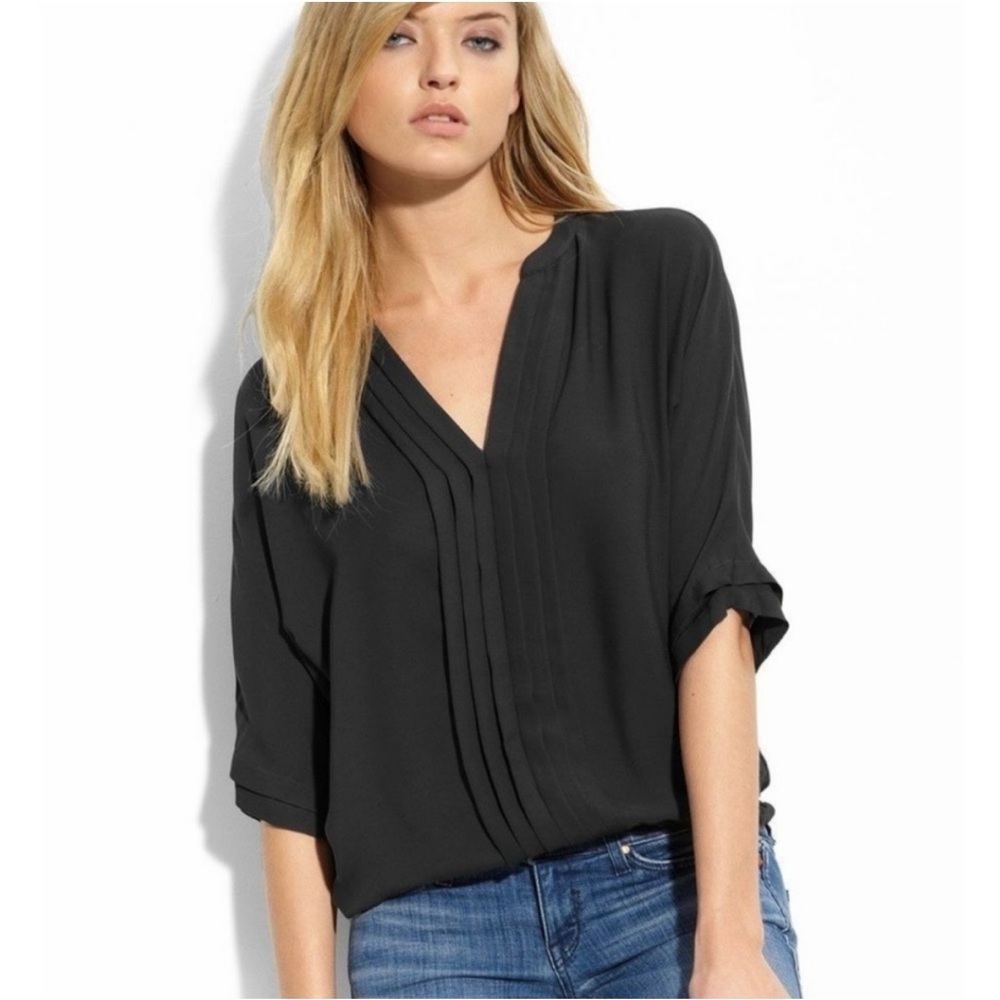 Joie Black V-Neck Pleated Blouse